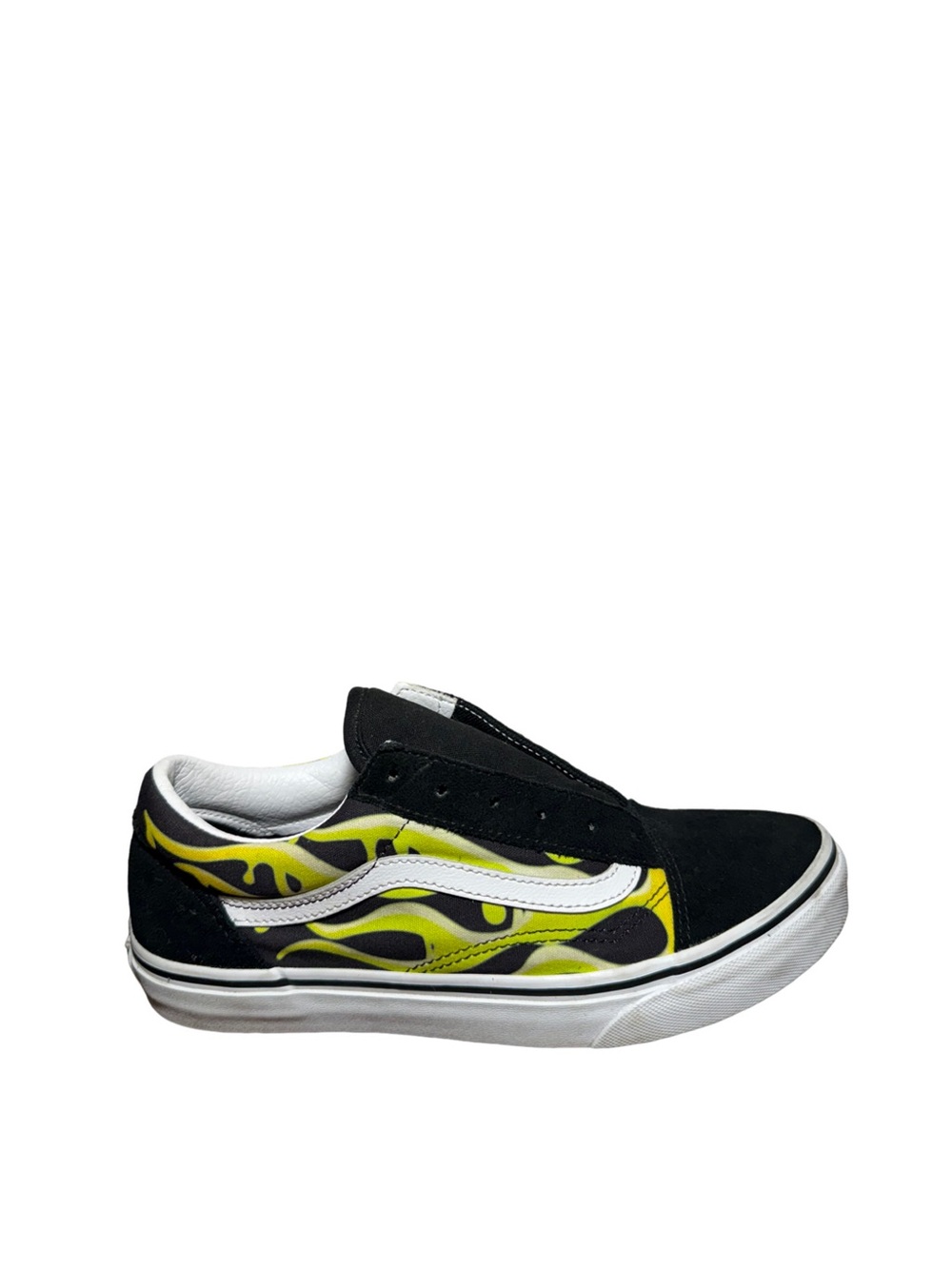 Vans Kids Black & Yellow Flame Old Skool Skate Shoe size 6.5